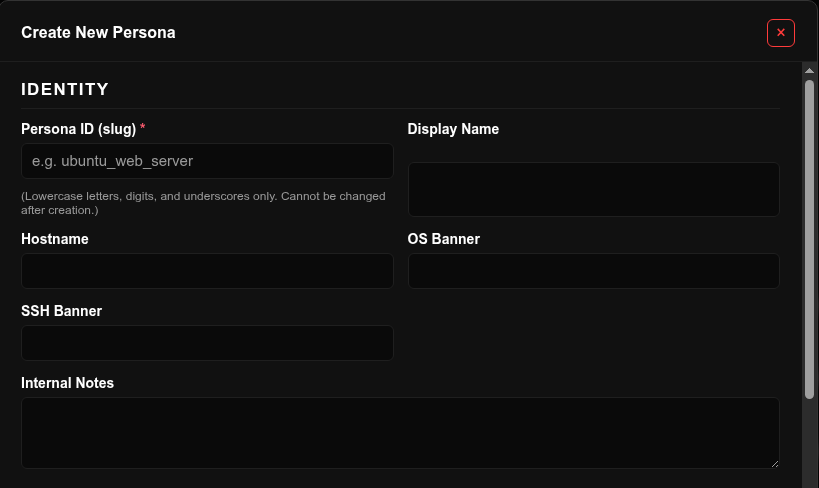 Screenshot: Persona modal — Identity section